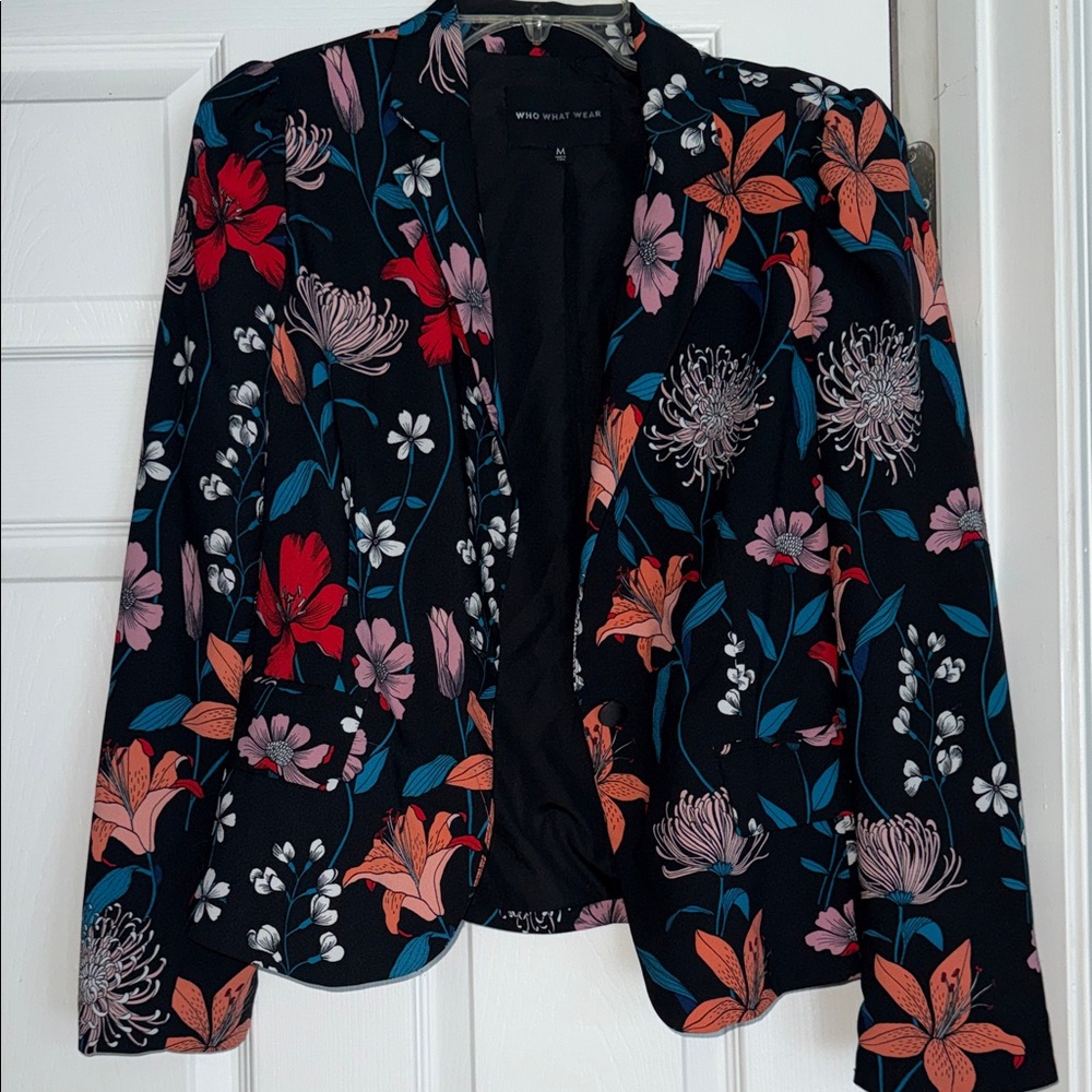 Who What Wear Floral Blazer - Black, Red, Blue, Orange